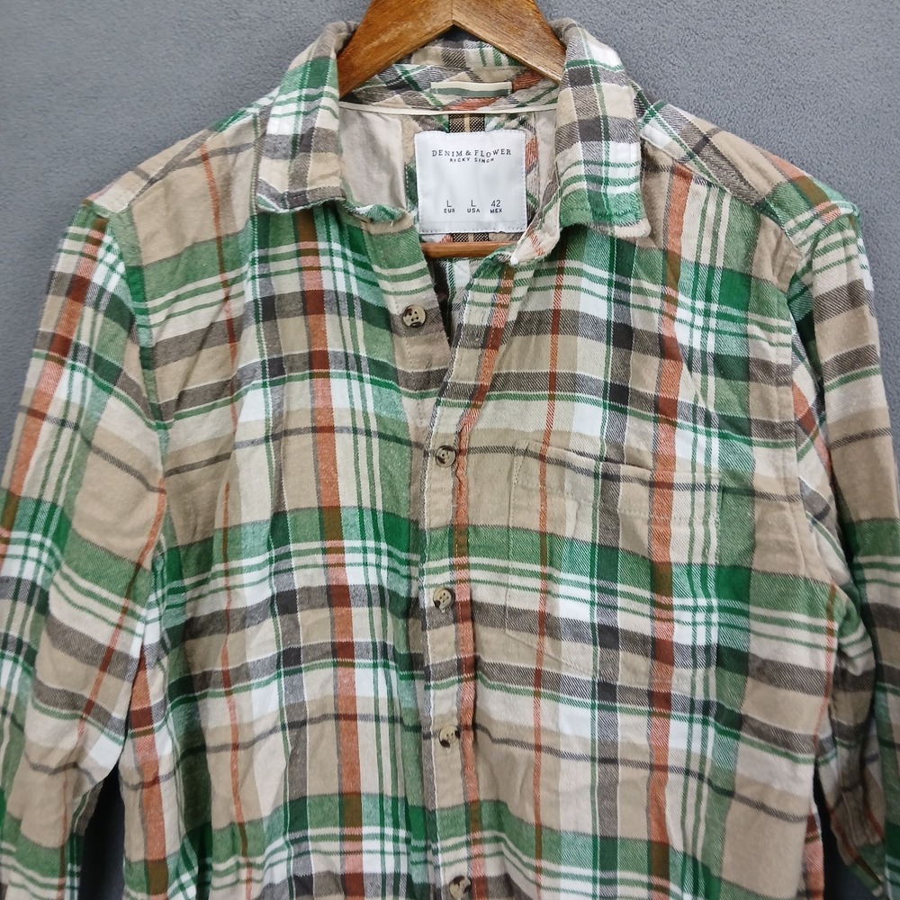 Denim & Flower Ricky Singh Shirt Mens Large Multicolor Flannel Plaid Button Up - Picture 3 of 8
